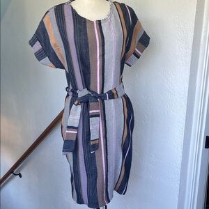 Anthropologie Womens 34N Austen Striped Multicolor Belted Dress with Pockets XS